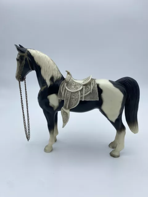 Breyer Black White Paint Horse with HTF Grey Saddle & Orig Chain Reins Vintage