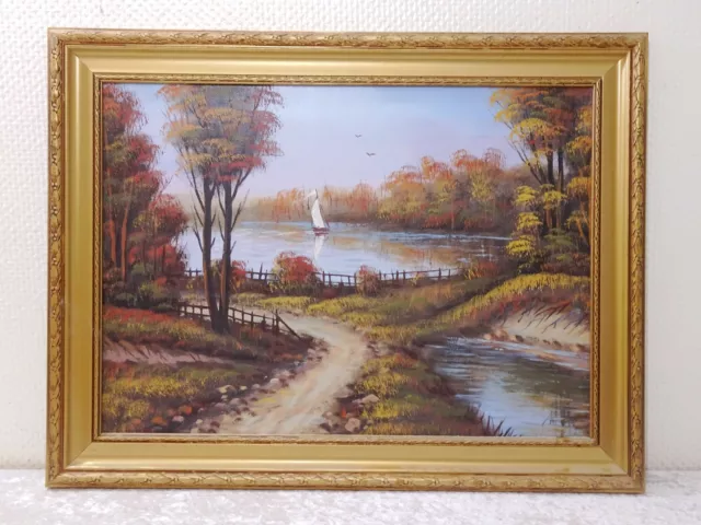 Oiuhbn - Aceite Imagen Pintura En Madera Marco - de Vela Lago - Estilo Vintage