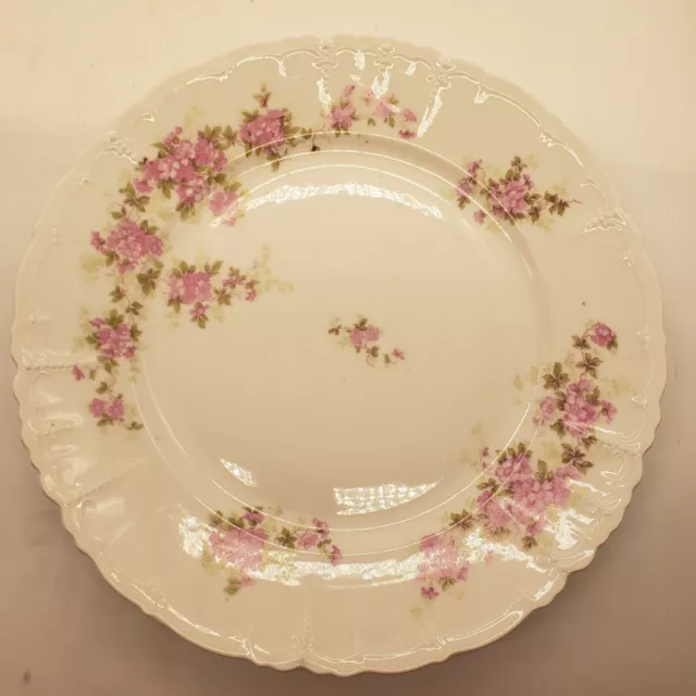 Vintage Austria MZ Moritz Zdekauer Pink Floral Porcelain Dinner Plate Embossed