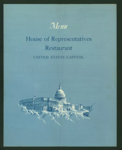 House Of Representatives Restaurant United States Capitol Vintage 1965 Menu