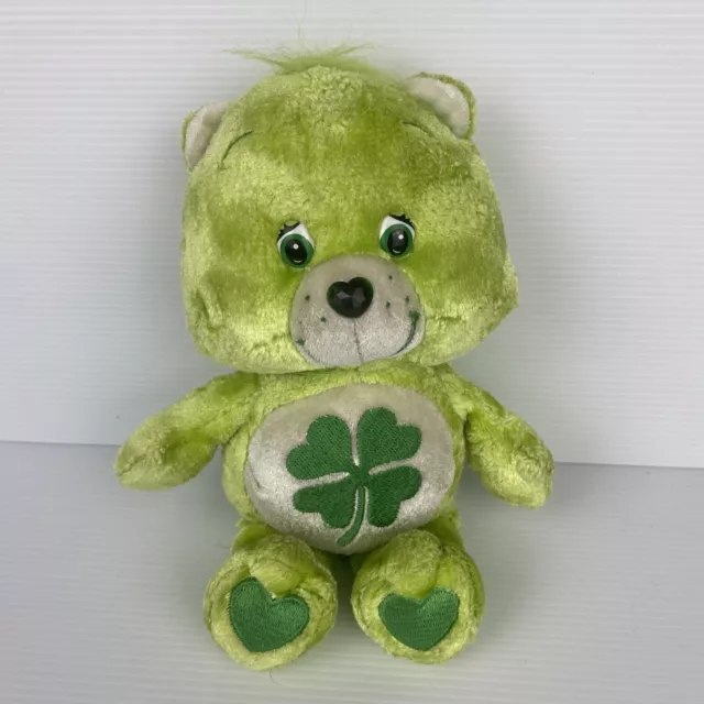 Care Bears Plush Good Luck Bear 20cm Green Soft Toy Clover Leaf Jewel Nose 2004