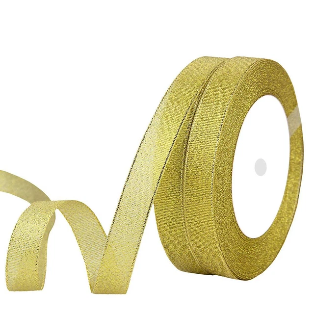 2 Roll Christmas Glitter Metallic Gold Ribbon,Gold Glitter Ribbon for Gift Cr...