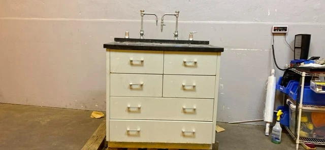 3' St Charles 6 Drawer Casework Bench w/ Counter Top & Utility Backsplash