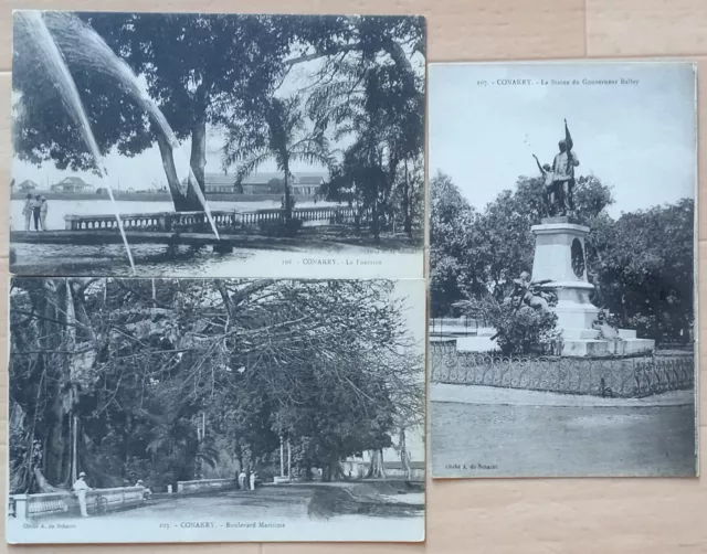 * GUINEE * Conakry x 3 cartes : fontaine, boulevard maritime, statue Ballay