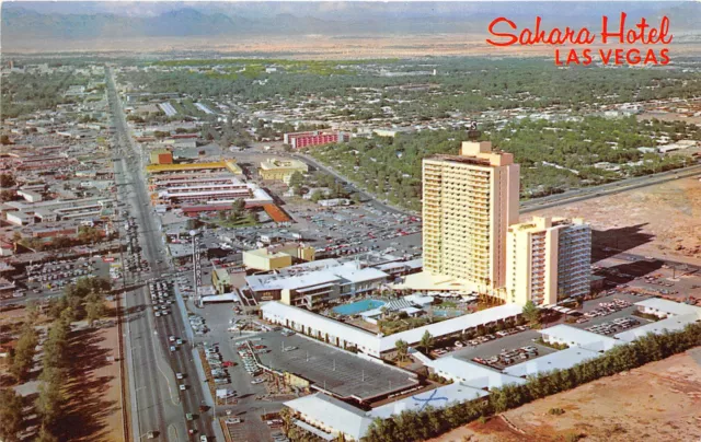 Las Vegas Nevada 1960s Postcard Sahara Hotel Casino Aerial View