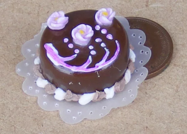 1:12 Maßstab Rund Kuchen Mit Schokolade Glasur Puppenhaus Miniatur Zubehör Ha