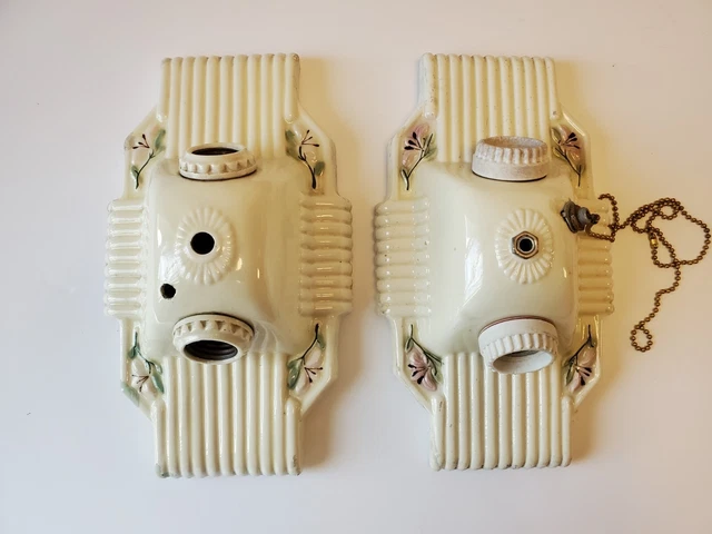 VTG Pair Victorian Art Deco Ceramic Porcelain Ceiling Light Flush Mount Sconce