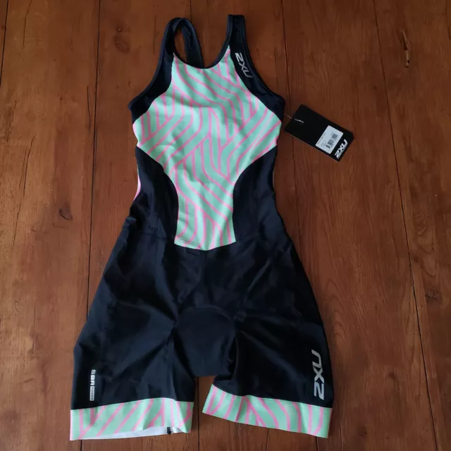 2XU Women's Small Trisuit Y Back Performance Compression Black Mint S WT4856d