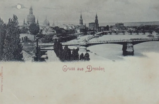 Gruss aus Dresden - Mondscheinkarte um 1900 - Panorama Altstadt