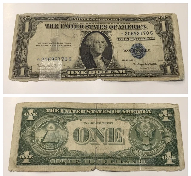 Vintage Star 1935-H $1 Silver Certificate One Dollar Bill Blue Seal Washington