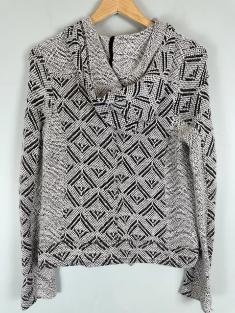 Lucky Brand Full Zip Hooded Moto Jacket Sweater Aztec Design Women's Size Medium 2