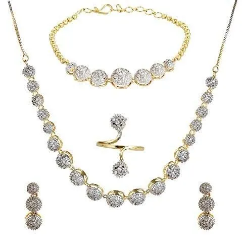 Beautiful American Diamond Combo of Necklace Set with Earrings Bracelet For Girl