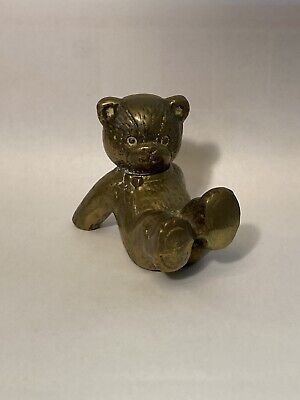 Vintage Solid Brass Teddy Bear  Sitting Down