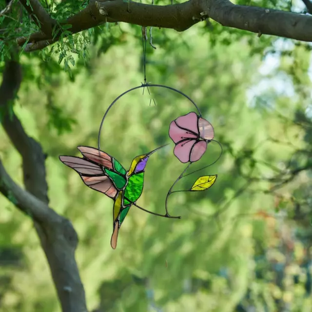 Cute Sun Catcher Stained Bird Pendant Hummingbird Window Glass Hanging Ornament