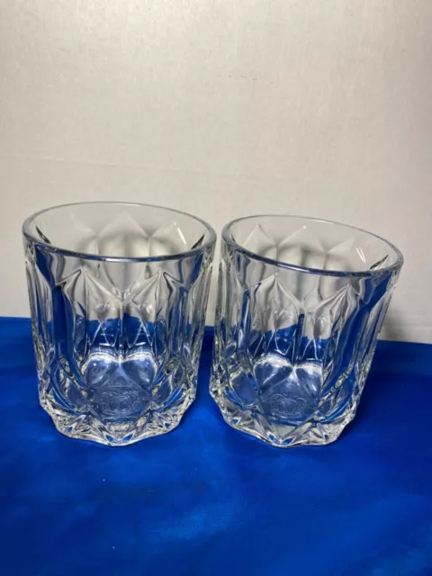 CROWN ROYAL Diamond Cut Cathedral Rocks Whiskey Glass Lowball Set Of 2 Glasses