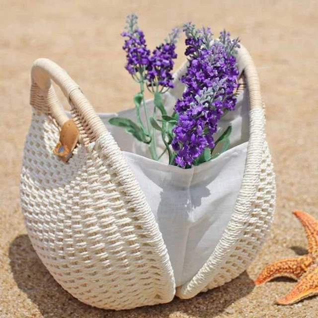 Handmade Wicker Woven Purse Handbag Straw Purses Women Handle 2