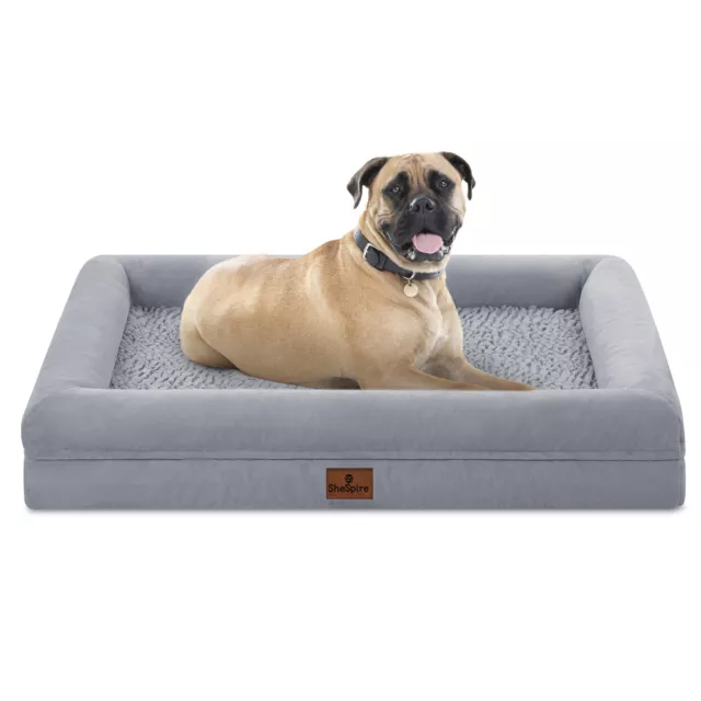 XXX-Large Gray Dog Bed Orthopedic Memory Foam Pet Sofa w/Removable Cover&Bolster