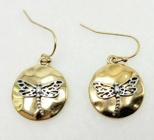 Dragonfly Hook Round Gold Earrings