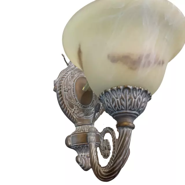 Wall Mount Hardwired Sconce Rustic Copper Look Frosted Tan Glass Shade