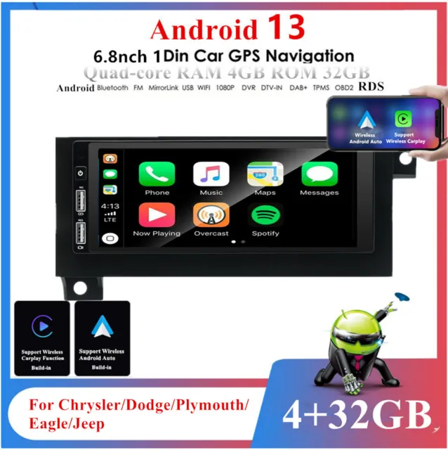 For Chrysler/Dodge/Plymouth/Eagle 6.8'' Android 13 4＋32GB Stereo Radio GPS WIFI