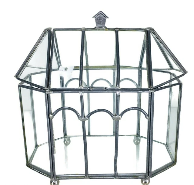 Vintage Glass & Brass Miniature Knick Knack House Curio Display Case Cabinet
