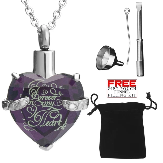 Collar Urn Cremation Joyería Corazón Púrpura Pendent For Cenizas Memorial Locket