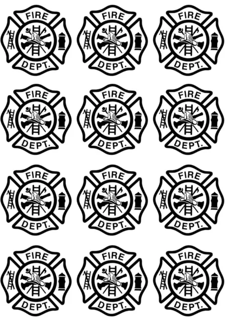 Firefighter's Maltese Cross 12 pcs 1-1/8" Black Fused Glass Decals 879