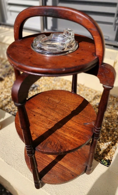 Vintage 3 Tier Round Walnut Smoking Stand / End Table