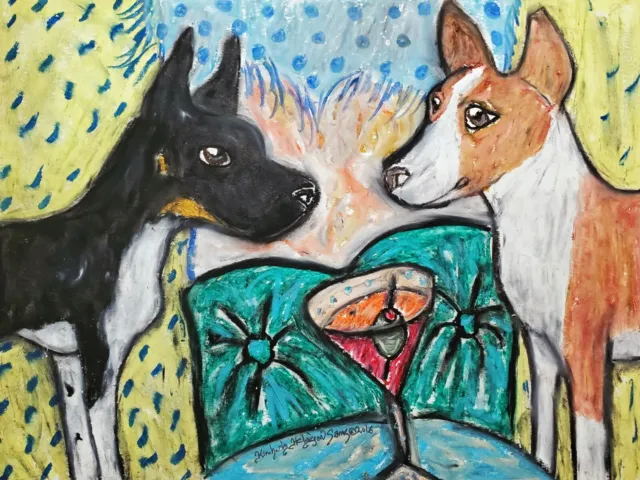RAT TERRIER drinking a Martini 13x19 Dog Art Print Collectible Signed by KSams