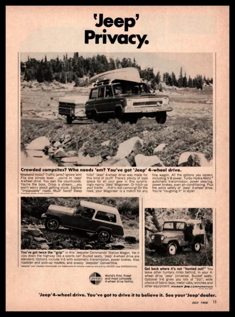 1968 Jeep Wagoneer Pulling PopUp Camper Jeepster Commando Universal 4x4 Print Ad