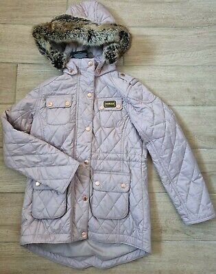 Barbour International Girls Enduro Quilted Hood Jacket Beige  Age 8/9 Size M NEW