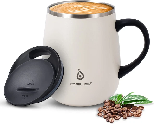 16 Oz Insulated Coffee Mug with Handle and Lid, Double Wall Stainless Steel Vacu