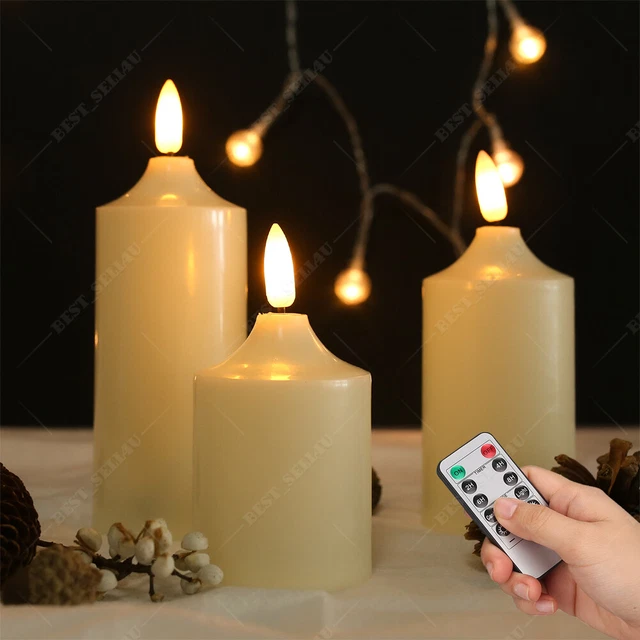 3PCS FLICKERING FLAMELESS Battery Operated LED Candle w/ Timer Remote