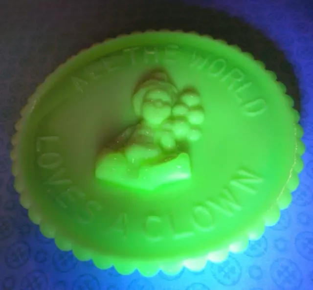 All the World Loves a Clown Mosser Glass Small Plate Glows Under UV Vaseline?