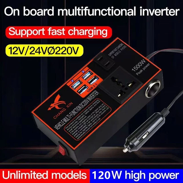 1500W Auto Alimentazione Inverter 12V/24V a Dc 110V/220V Outlet Adapter 4 USB