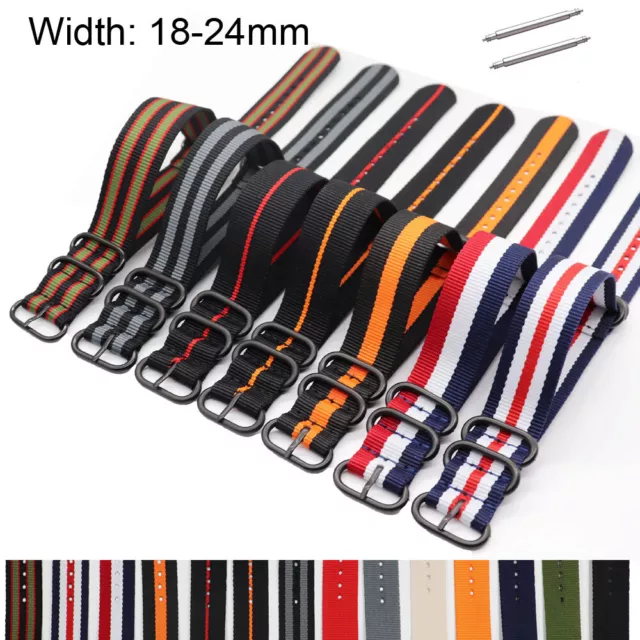 20mm 22mm Woven Nylon Watch Strap 18mm 24mm Black Ring Buckle Fabric Watch Band