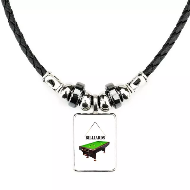 Billiards Cue Pool Sport Soft Black Leather Necklace With Velvet Gift Bag
