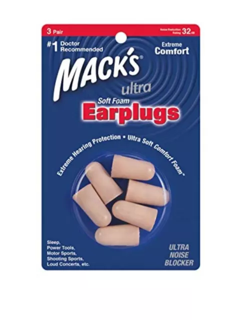 Mack's ( Macks ) Ultra Safesound Bouchons D'Oreilles Mousse X 3 Paire