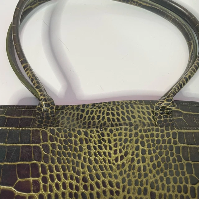LONGCHAMP Roseau Green Croc Embossed Shoulder Bag With Dust Cover 10