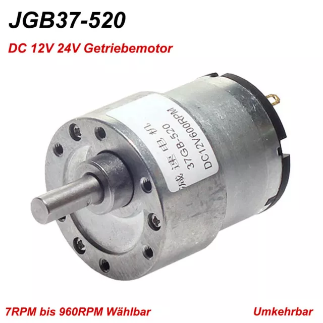 Getriebemotor Elektromotor DC 12V 24V Metall Getriebe Motor 7-960RPM JGB37-520