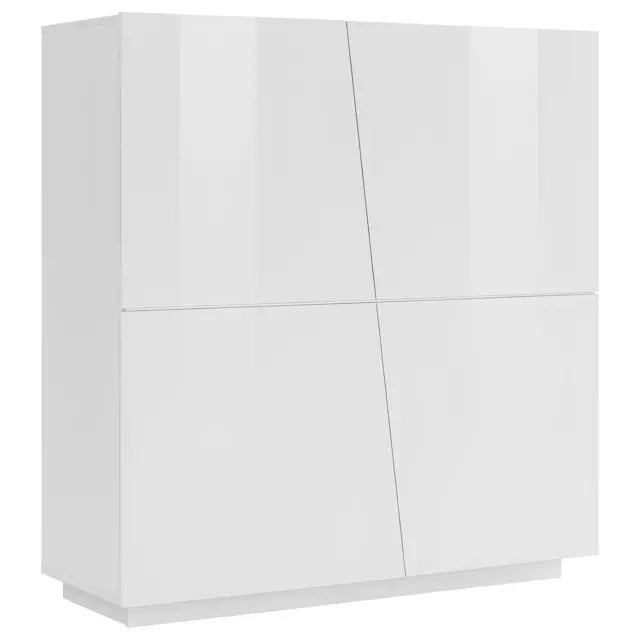 Credenza Moderna in Legno Madia Soggiorno 4 Ante Taglio Diagonale Bianco Lucido