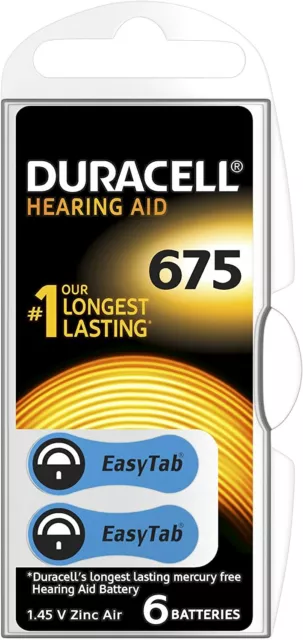 6 Duracell Activair 675 Hearing Aid Batteries 675 Battery Longest Exp 0% Mercury