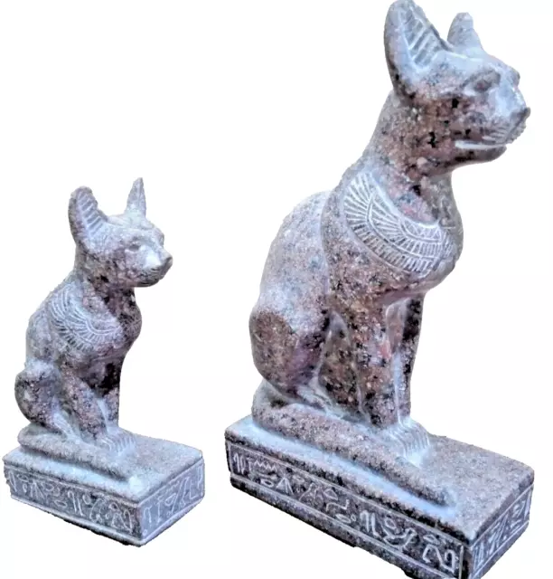 7 &9 in Set of 2 Goddess Bastet Cat Isis EGYPTIAN Statue  Heavy Granite Stone