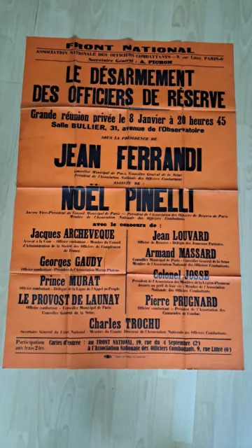 Ancienne Affiche Originale Propagande 1920/1930 Le Front National   Desarmement