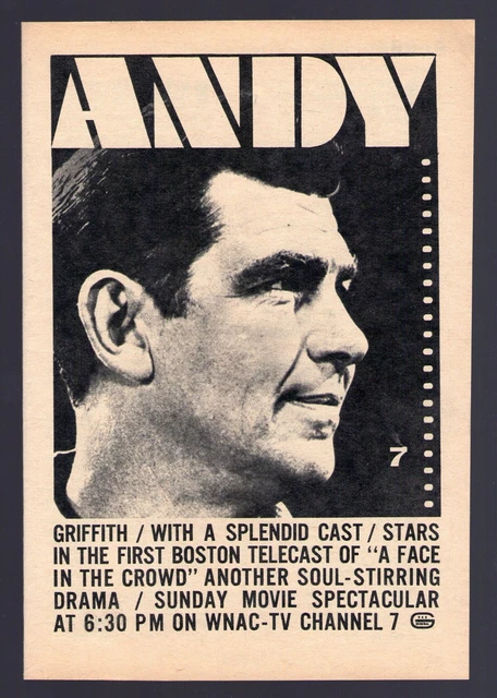 1964 WNAC BOSTON TV AD ANDY GRIFFITH In A FACE IN THE CROWD DRAMA 