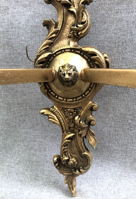 Large antique french light sconce early 1900's gilded bronze lion heads 3