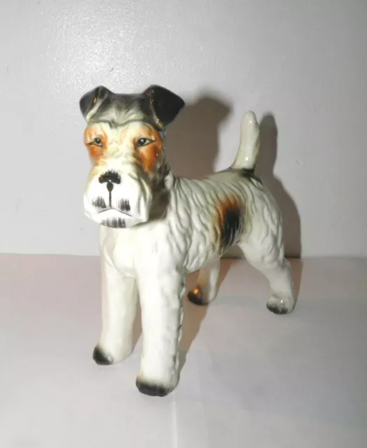 Vtg Dog Figurine Fox Terrier Large Wire Haired Ceramic Porcelain Japan 6.5" Tall 3