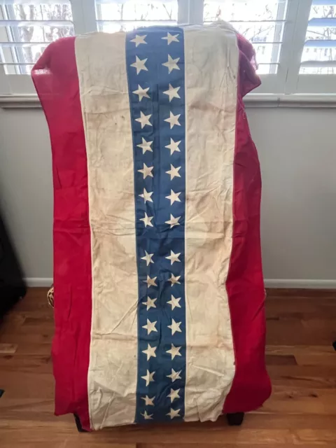 Old Vintage WWII 3x5 Ft. Flag Bunting Banner 32 Stars Older Blue Parade American