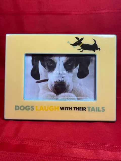 'Dogs Laugh with Their Tails' Picture Frame Holds 4" x 6" Yellow, Black, Blue