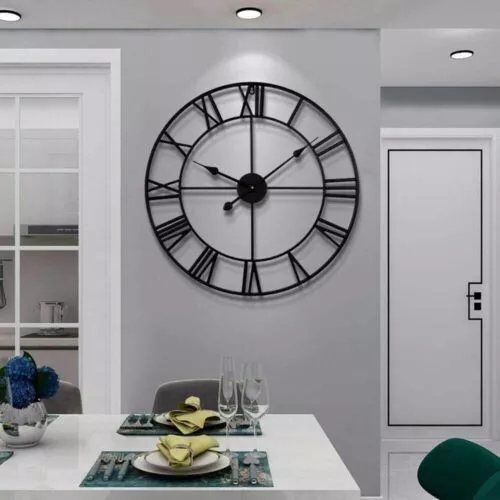 50CM Large Artiss Wall Clock Roman Numerals Round Metal Luxury Home Decor Black